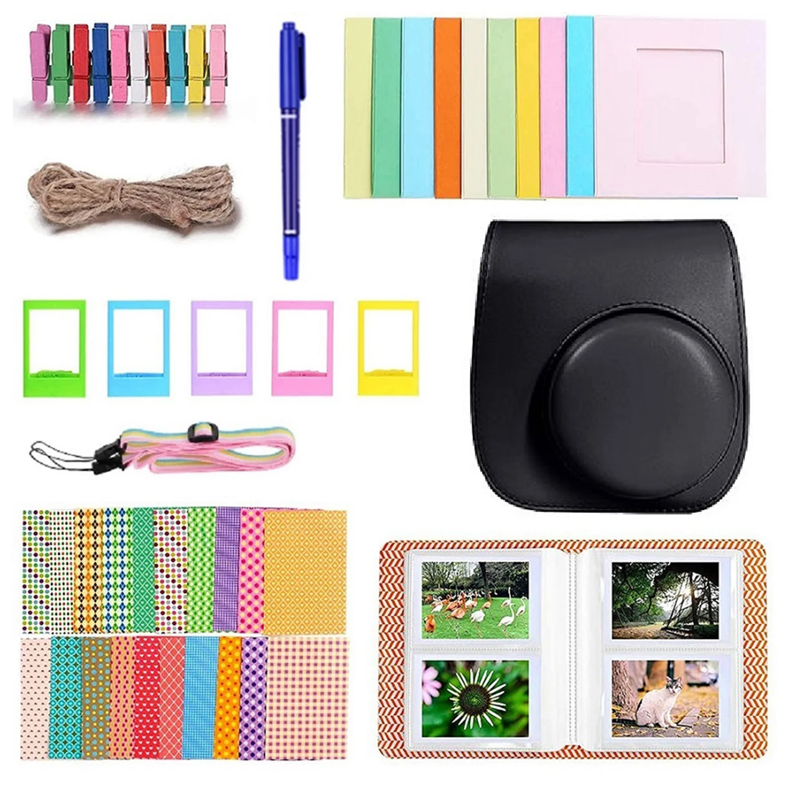 For Instax Mini 12 Protect Carrying Case Anti-Scratch Cameras Protection Bag Retro Flip Camera Bag 8 In 1 Cameras Accessories