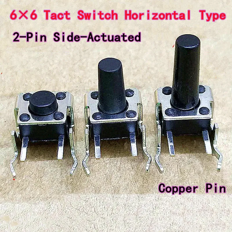10PCS 50PCS 6X6 Tact Switch, Horizontal Type with Bracket, Height: 4.3/5/6/7/8/10mm, 2-Pin Side-Actuated Micro Switch