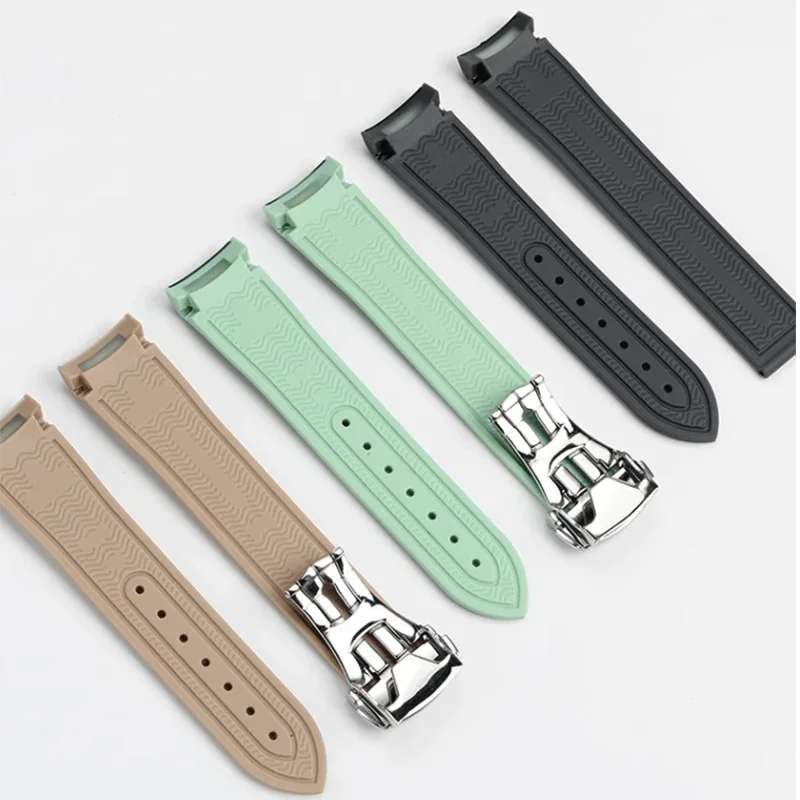 Curved End Strap 20mm for Omega X Swatch Joint MoonSwatch Sport Silicone Rubber Folding Buckle Watch Band for Seamaster 300