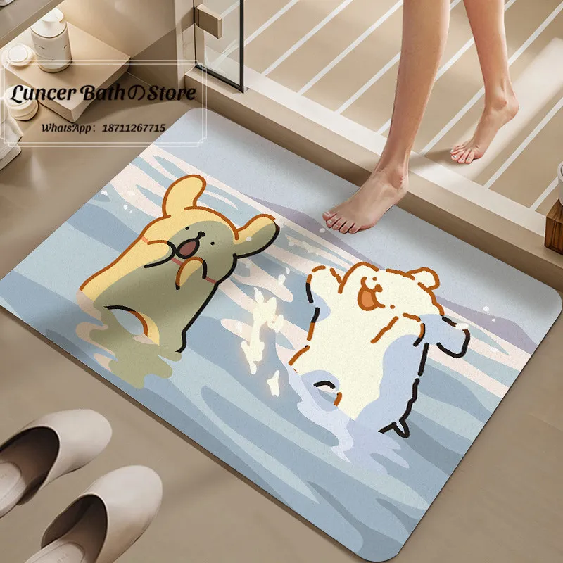 Cartoon bathroom floor mat, bathroom washable and quick-drying floor mat, easy to take care of, dirt-resistant and non-slip
