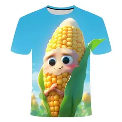 2024 Summer Men Cute And Interesting Corn Pattern 3d Printed O Collar T-Shirt Short Sleeve Loose Funny Fashion Plus Size Top