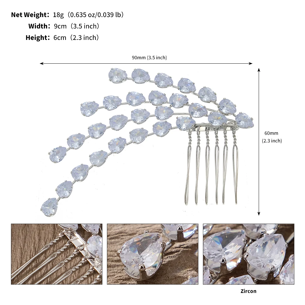 Luxury Wedding Hair Comb Big Crystal Flower Cubic Zirconia Bridal Hair Comb Pin Accessories Jewellery Elegant Women