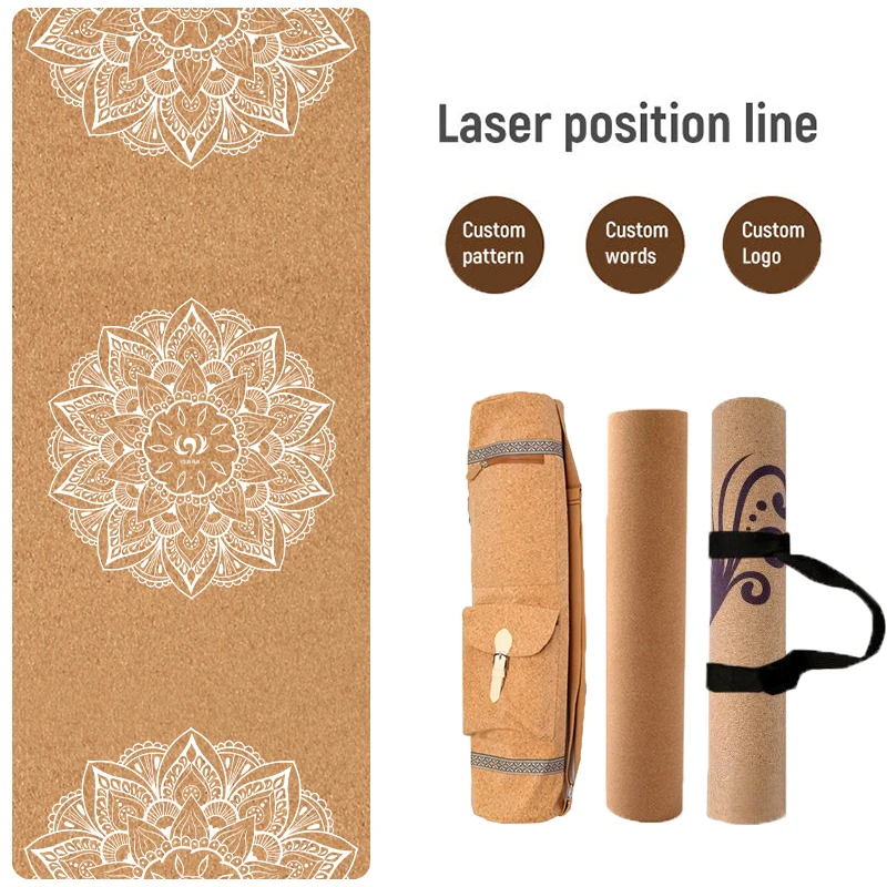 

Yoga Mats Premium Custom Printed Eco Friendly Anti-slip Natural Rubber Cork Yoga Mat with a Cork Yoga Bag Set