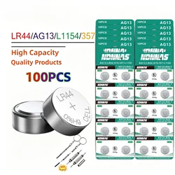 2-100PCS LR44 Battery AG13 357 303 SR44 L1154F A76 Button Coin Cell Batteries for Watches Blood Glucose Meter Toys Music Books