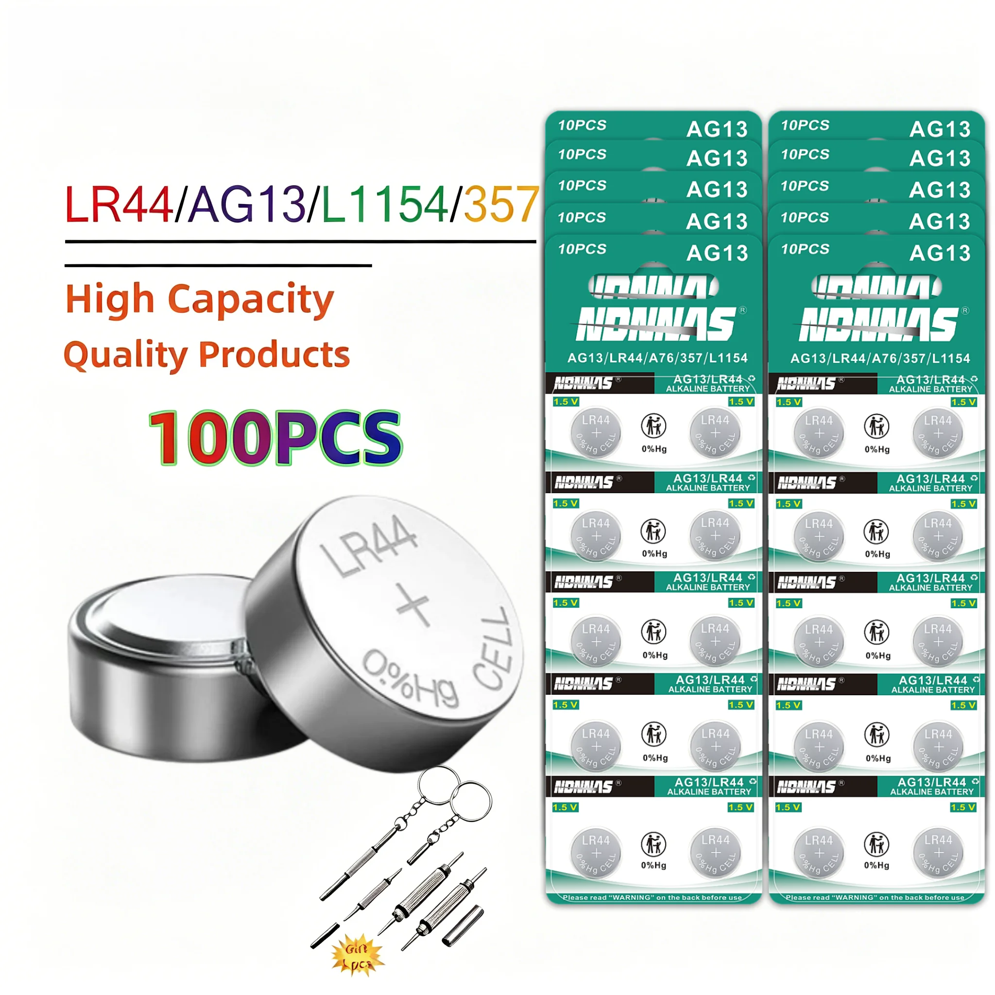 2-100PCS LR44 Battery AG13 357 303 SR44 L1154F A76 Button Coin Cell Batteries for Watches Blood Glucose Meter Toys Music Books