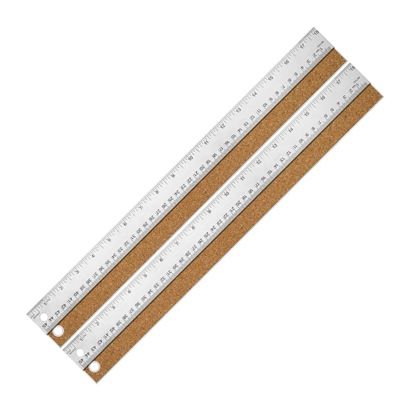 Stainless Steel Metal Ruler: Ruler With Cork Backing Non-Slip Rulers With Inch And Centimeters Ruler 18 Inch 2 Pack