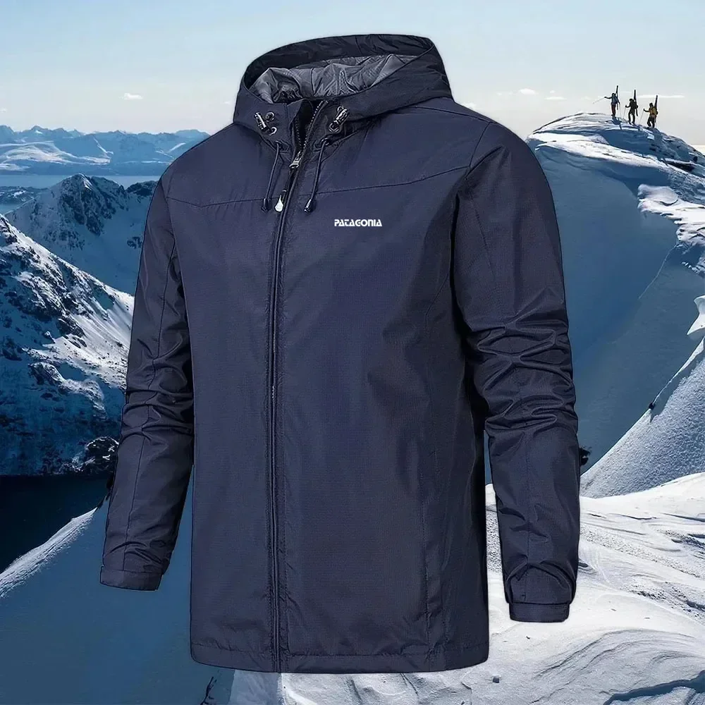 Herren-Jacke mit Reißverschluss und Rückenkragen, lässige leichte Jacke, harte Jacke, Outdoor, Camping, Wandern, Sport, 2024