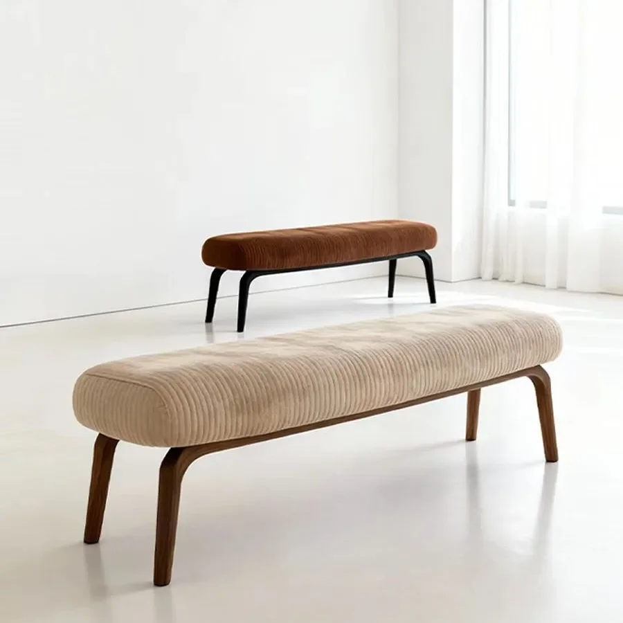 Wabi Sandy Wind Solid Wood Bench Home Bedroom Living Room Sofa Rest Bench Soft Bag