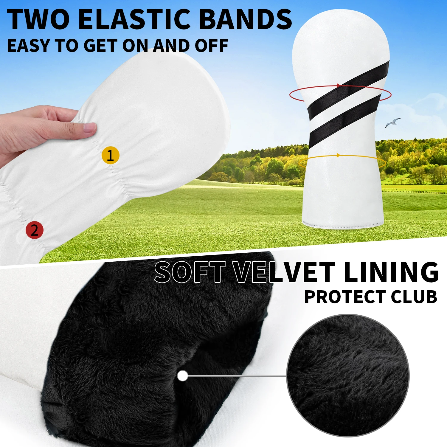 1pc/3pcs White Double Diagonal Stripe Golf Wood Headcover, No Number, Fit Driver & Fairway Wood, Golf Club Protector - view 5