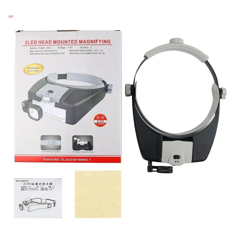 2LED Head-Mounted Illuminating Microscope Headband Repair LED Lamp Magnifier