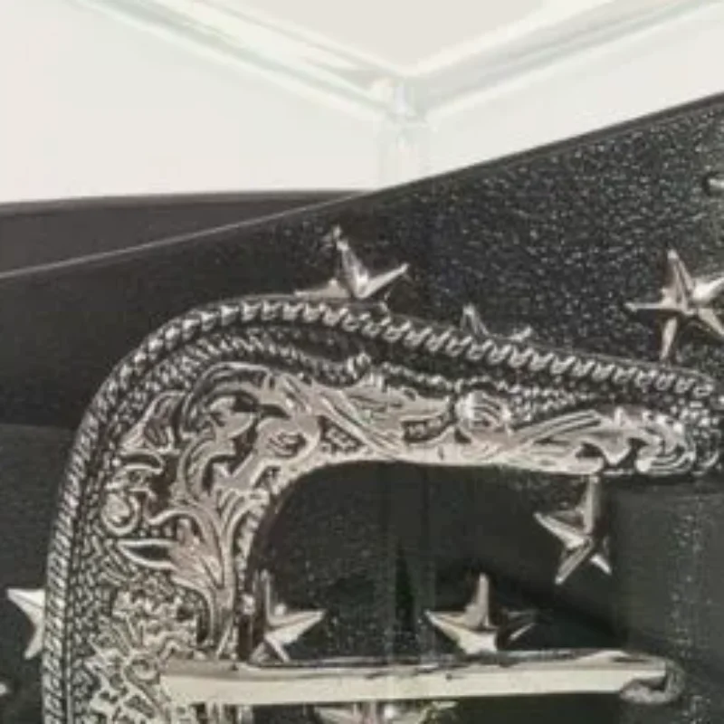 Y2K Rivet Metal Retro Heavy Industry Sturdy Punk Girl  Rivet Belt; Fashionable Goth Inspired Leather Waistband