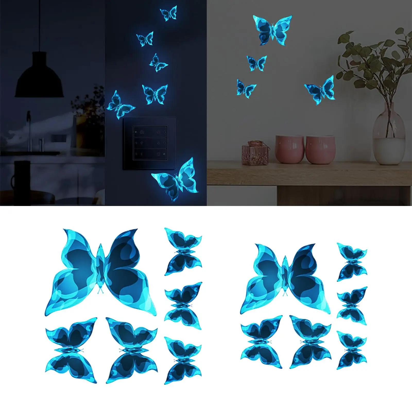 6x Butterfly Stickers for Home Use Glow in The Dark Wall Art for Classroom And