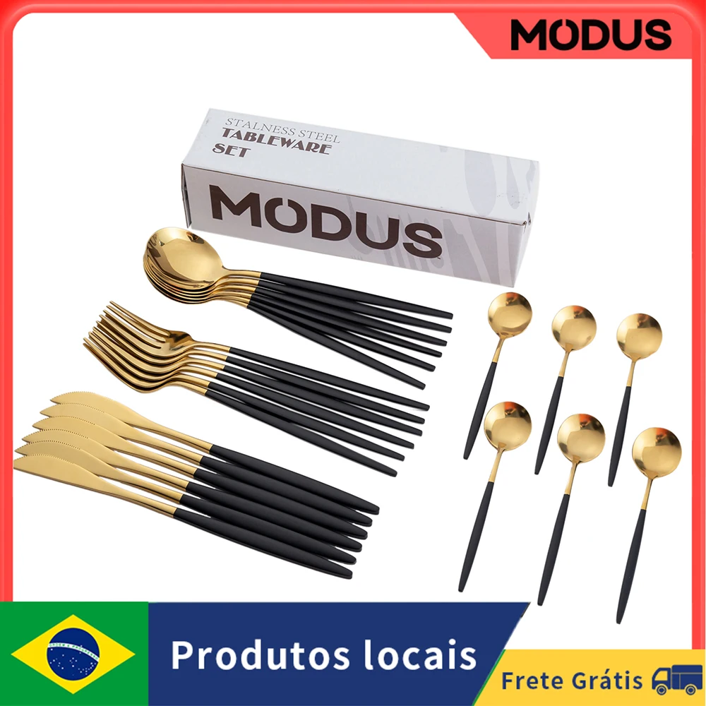 MODUS Aço inoxidável Conjuntos De Talheres,Louça,Bife Garfos, Colheres de Sobremesa, Frutas Garfos,para Banquete,24PCS