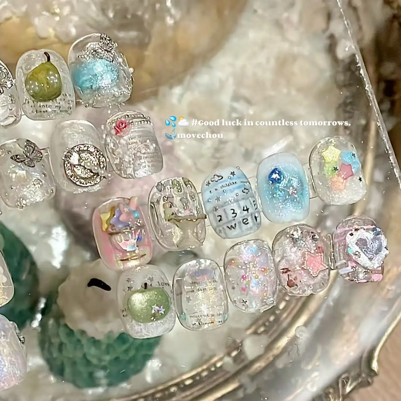 Estilo coreano arte do prego jóias pérola zircão lantejoulas transferência da arte do prego adesivo decorações da arte do prego