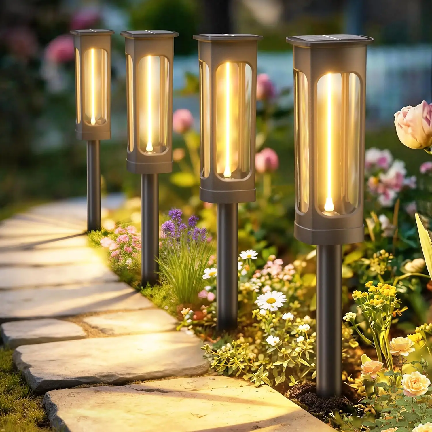 Outdoor String Lights Cast Aluminum 3in Path Light 2 Brightness Modes Spring Purple
