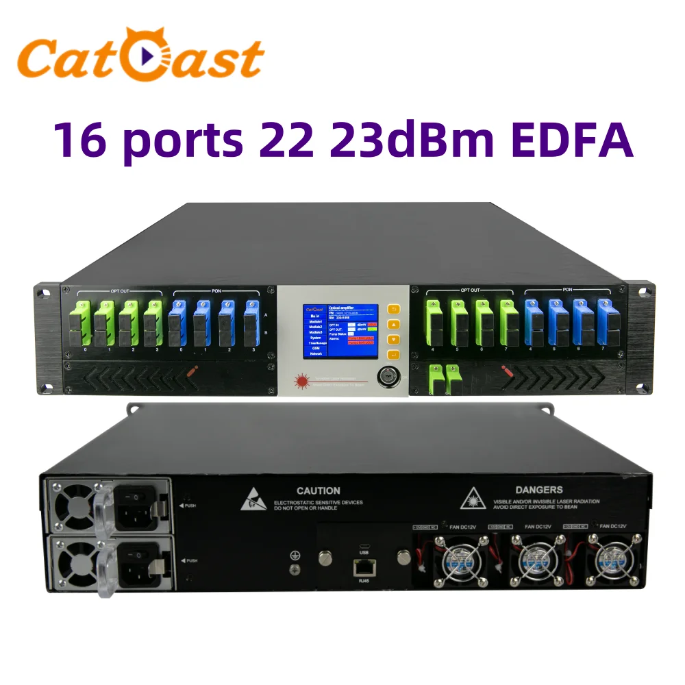 2U Single-wavelength Cable TV transmission EDFA with WDM 16 Ports 22 23 dBm Optical Fiber Amplifier