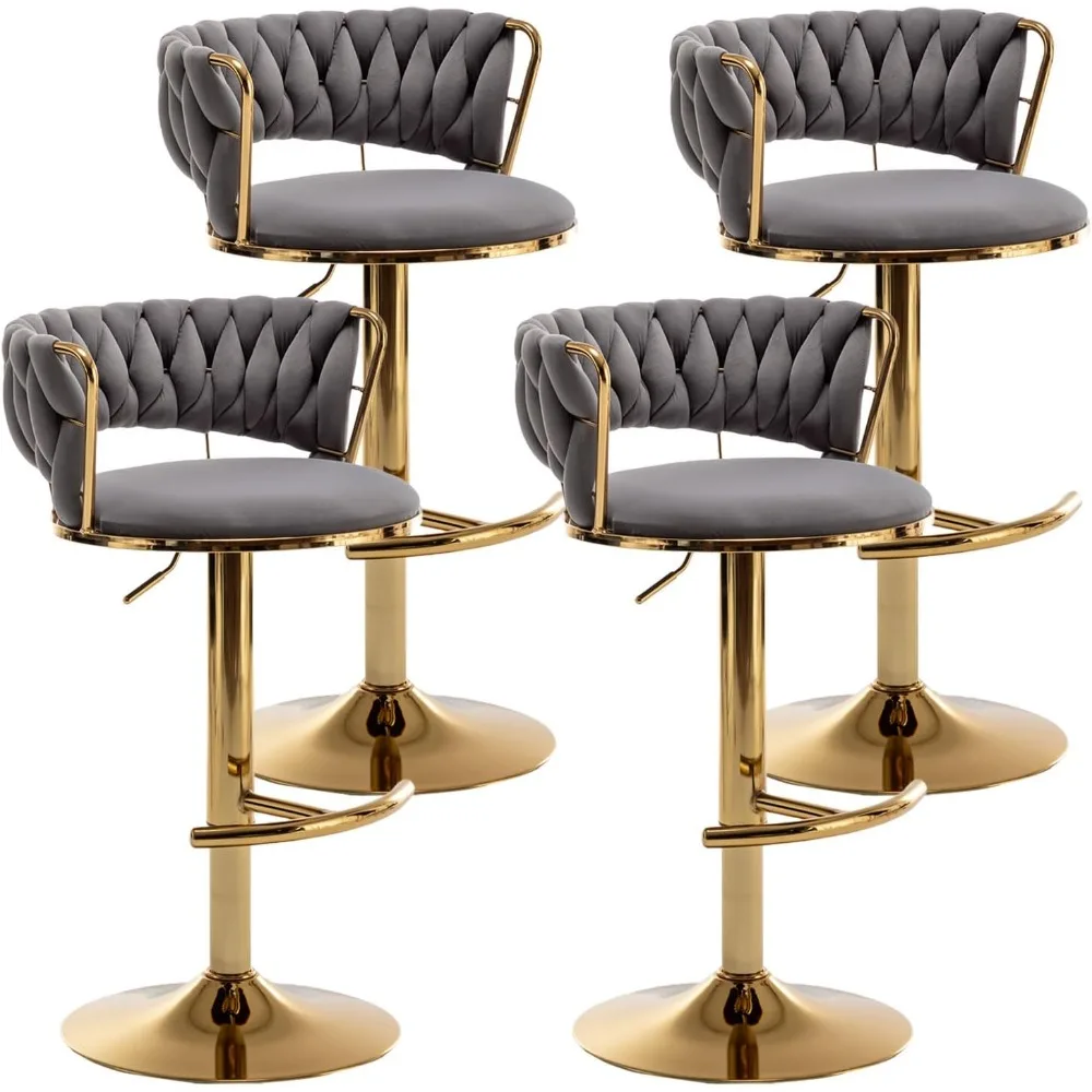 

Gold Velvet Bar Stools Set of 4, Counter Height Bar Stools with Low Back, Swivel Stool for Kitchen Island, Bar Pub (Grey)