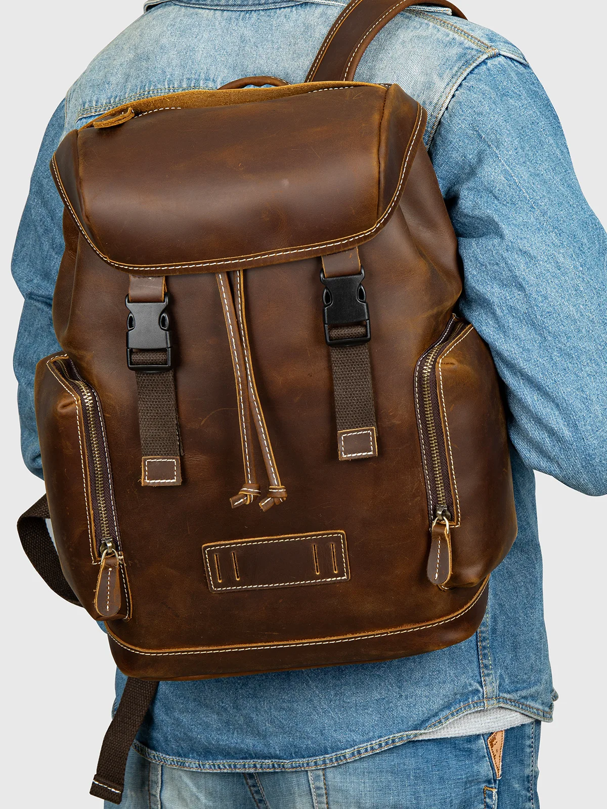 

Новый кожаный рюкзак Crazy Horse, роскошный большой вместительный кожаный мужской рюкзак с откидной крышкой и завязками