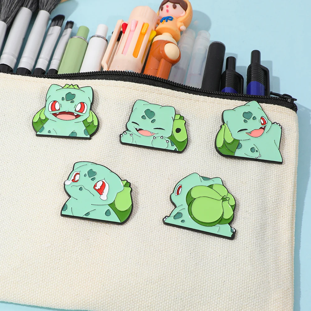 Bulbasaur Inspired Enamel Lapel Pins, Cute Green Spotted Bulb Back Cartoon Monster Metal Brooches, Hard Alloy Decor Badges view 5