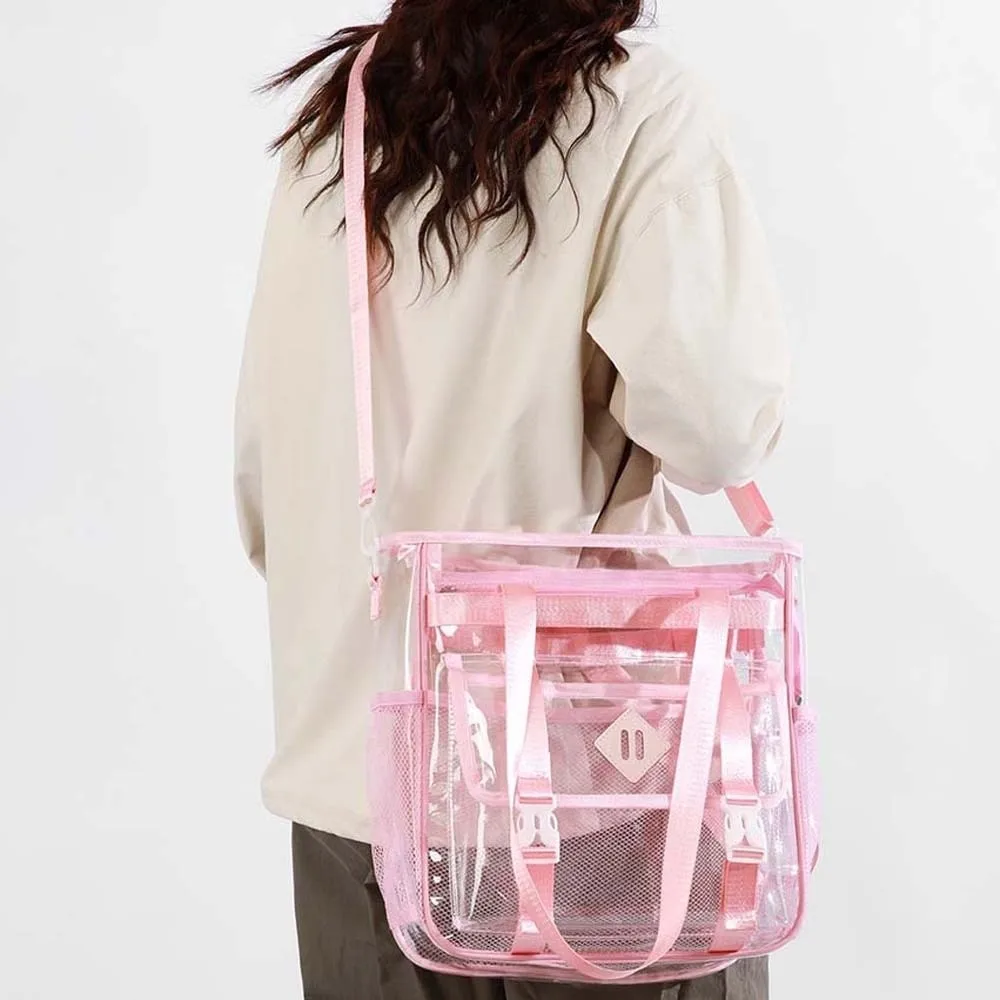 Candy Color Transparent Beach Handbag Multi-pockets Large Capacity Crossbody Jelly Bag PU Leather Waterproof