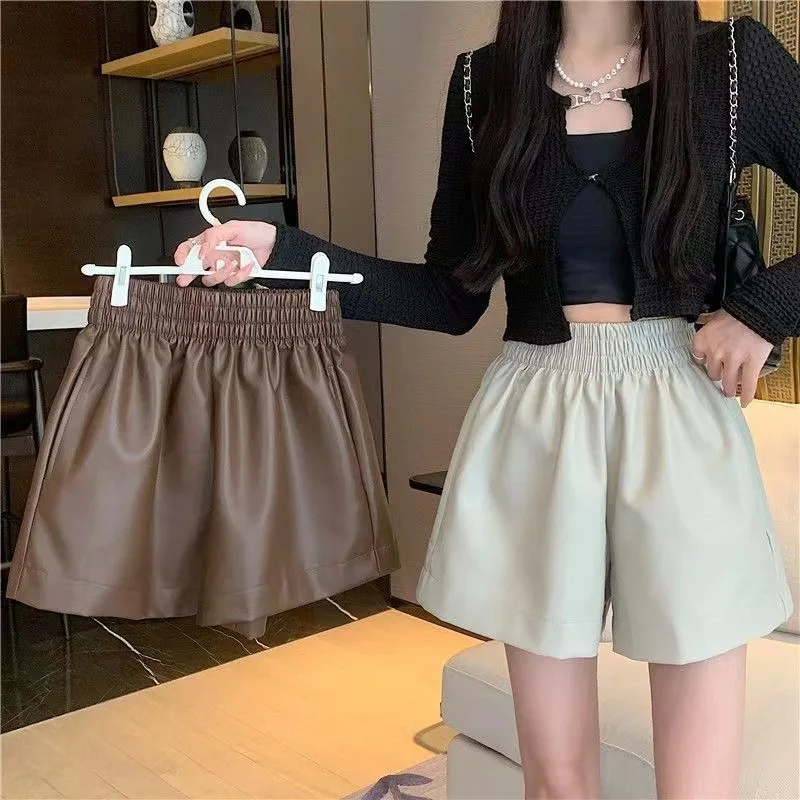 

Genuine leather shorts for women, loose wide-leg fashionable high-waist outer wear sheepskin skin 2025 new autumn leather shorts