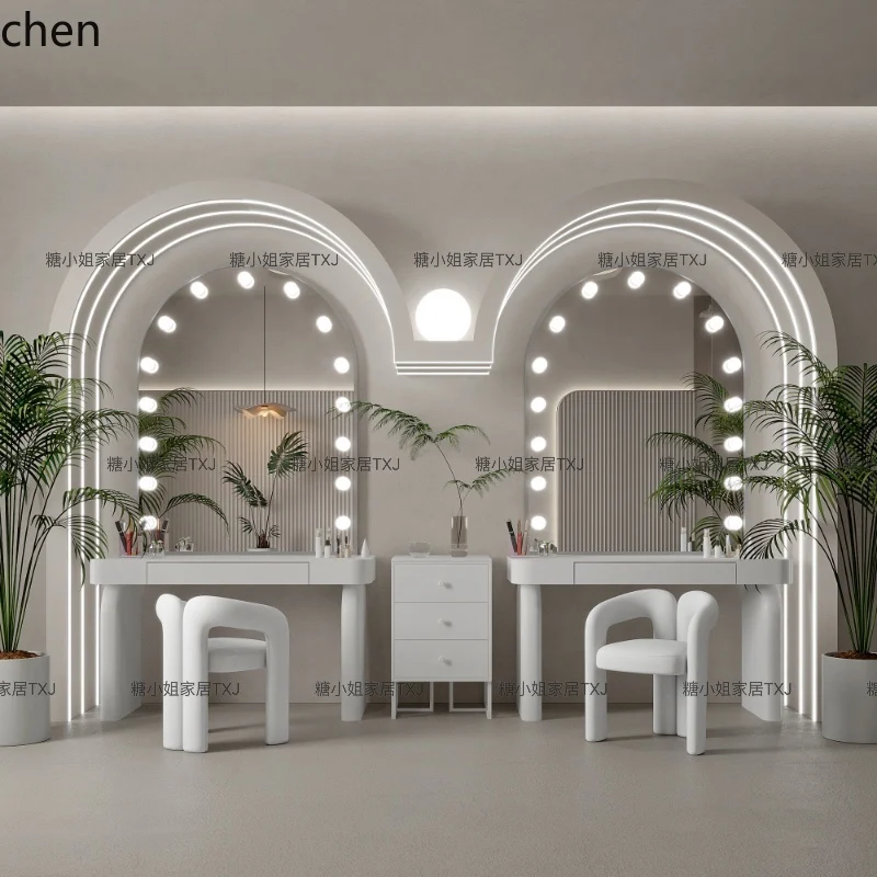 

HTT Cream Style Studio Makeup Table for Internet Celebrity Beauty Salon and Wedding Dress Shop, Professional Studio Dressing