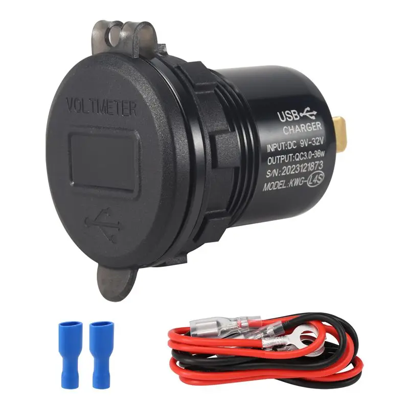 Classic-Quick Charge 3.0 Dual USB Car With Voltmeter & ON/OFF Switch,36W 12V USB Outlet Fast For Car Boat Marine
