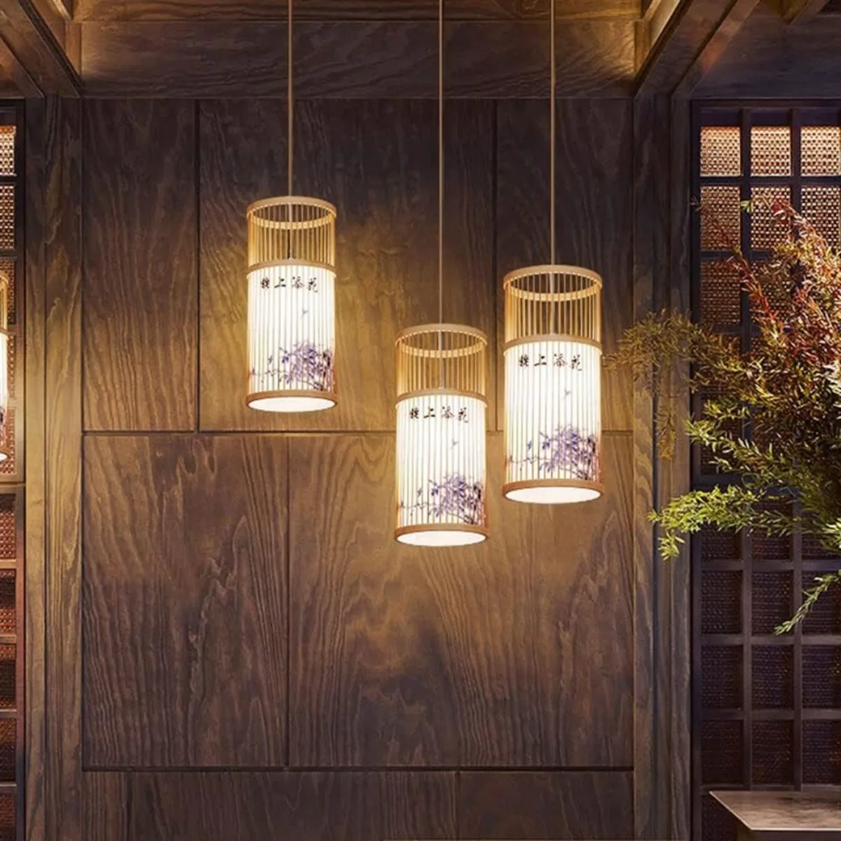 JOYINLED 1/3pcs Japanese Bamboo Ceiling Light Hand-Woven Lantern Style Chandelier for Living Room Bedroom Restaurant Cafe Decor