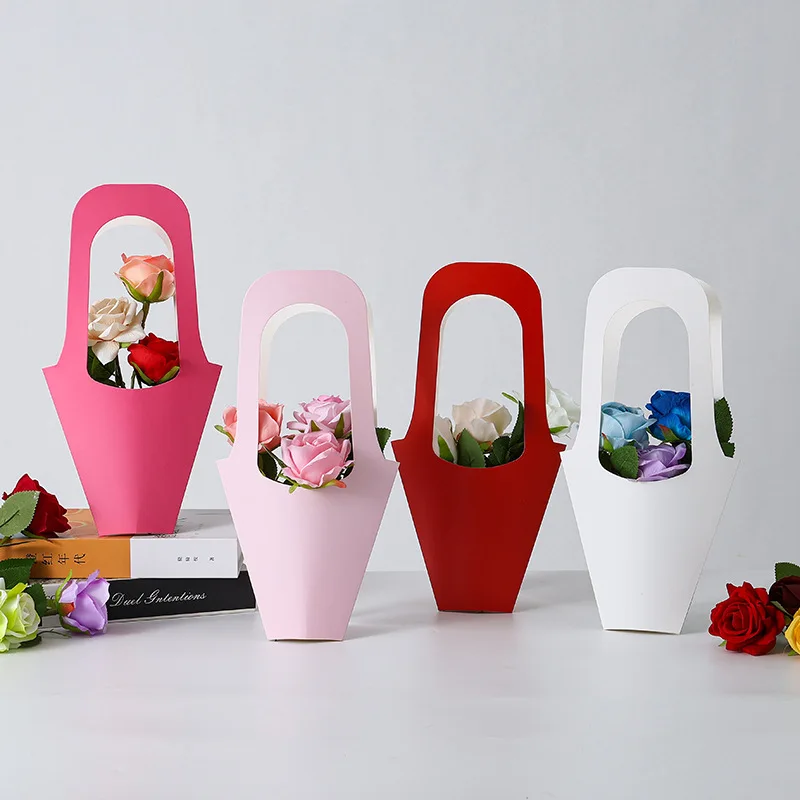 Funnel Shaped Handheld Pure Packaging Box  Flower Goddess Teacher Handheld Flower Basket Creative Short Sleeve Women's T...
