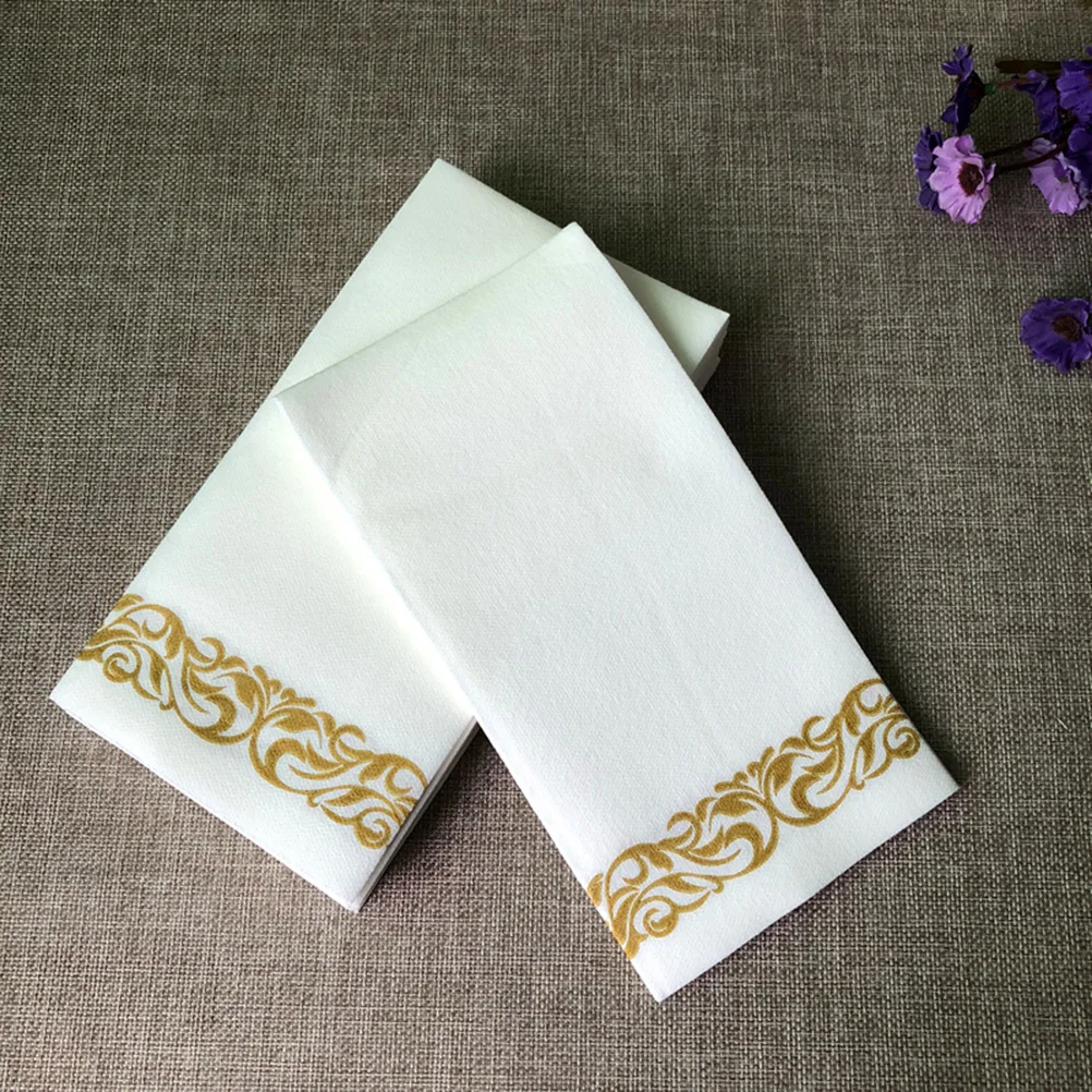 50Pcs Golden Floral Printed Paper Towel Thick Napkin Birthday Wedding Party Disposable Handkerchief for Festival Party Decor