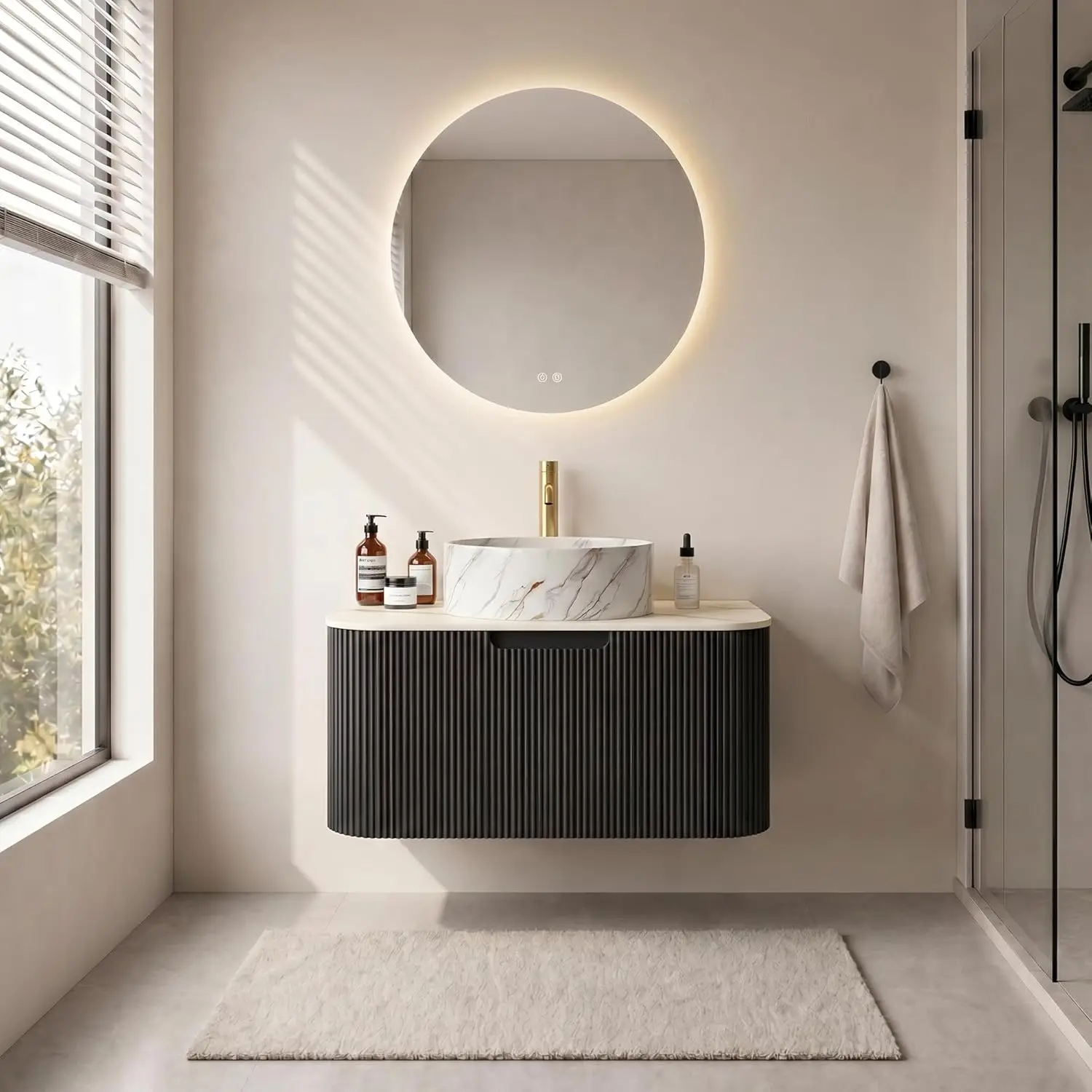 

30" Floating Vanity with Sink, Solid Wood Cabinet, White Ceramic Basin, Soft-Close Drawer, Black, Customized