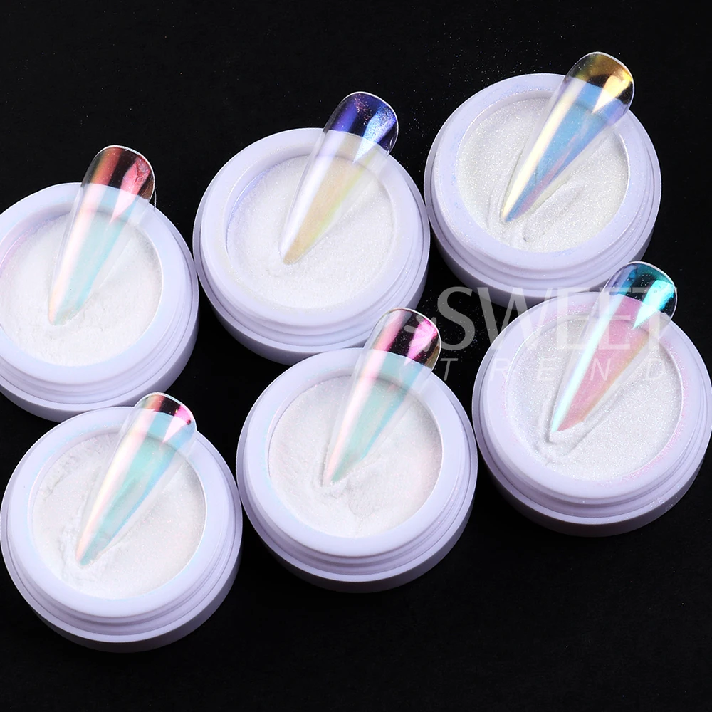 6 قطعة ضوء القمر مسمار بريق مساحيق أورورا كروم حورية البحر مرآة معدنية مسحوق مسمار الصباغ مانيكير الديكور مستلزمات الأظافر