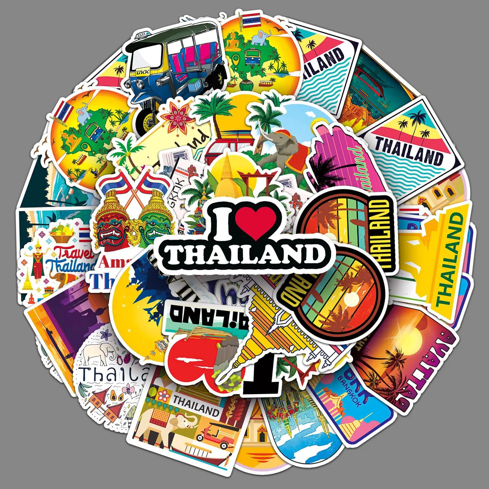 50/100Pcs INS Novelty Cartoon Thailand Landscape Series Stickers PVC Waterproof Stickers Decals For Kids Boys Girls Toys Gifts