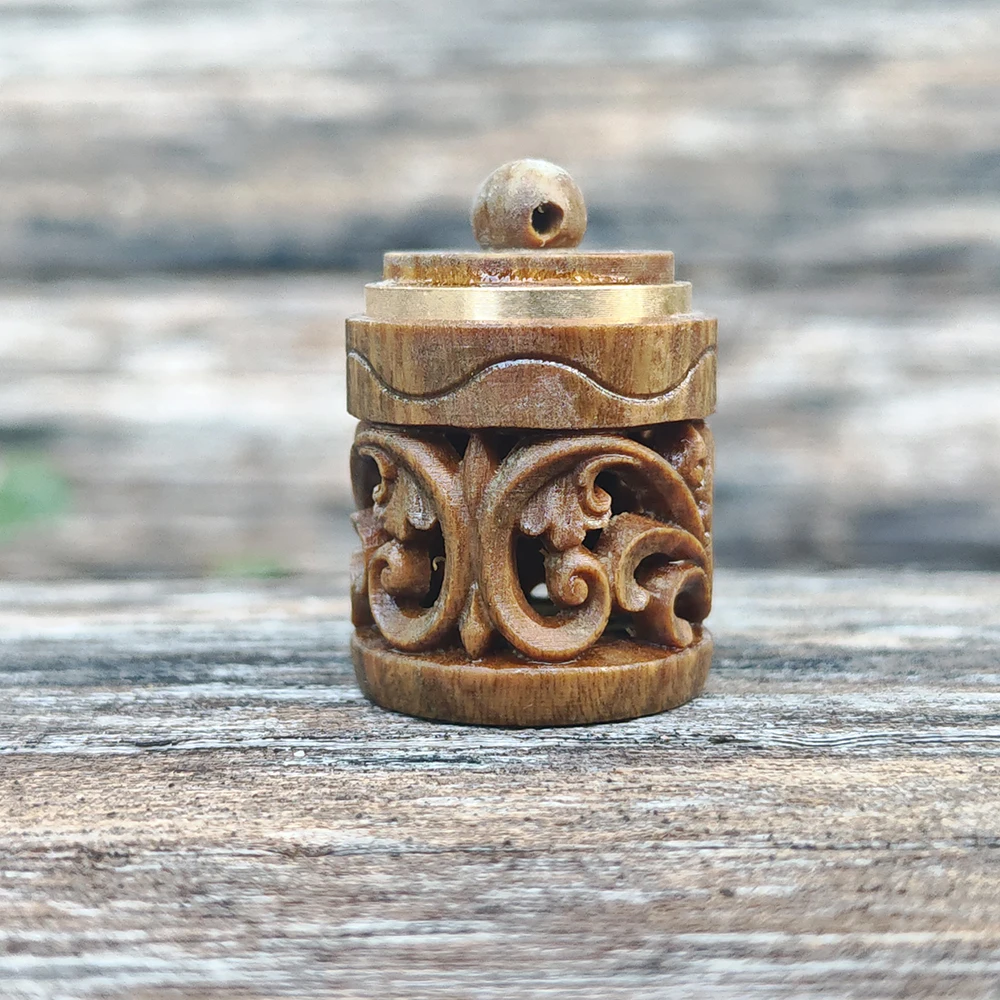 1.1 Inch Wooden Cylindrical Incense Holder Ornament, Openable, Vintage Style, Ethnic Style, Suitable for Holiday Decorations, Indoor Decorations, Office, Home Decor, Back-To-School Season Gifts, New Year Gifts