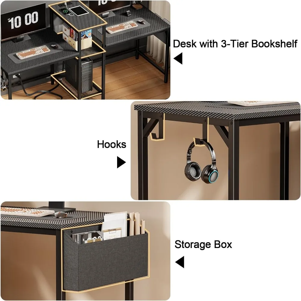 71 Inch Gaming and Study Desk with Power Outlets, Storage Bag, and Headphone Hooks for Optimal Computer Setup