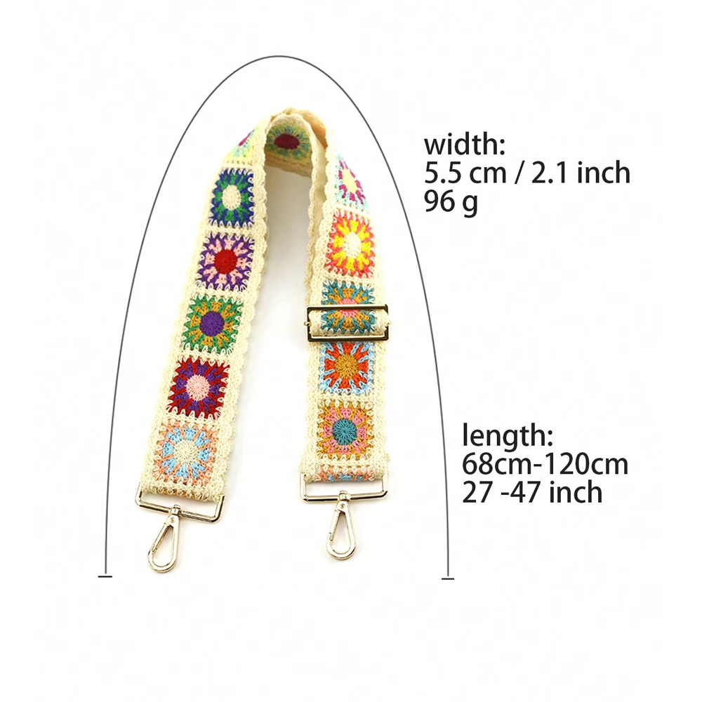 Colorful Flower Purse Straps Replacement Crossbody For Handbags Women Guitar Strap 2 Inch Wide Adjustable Bag Strap White