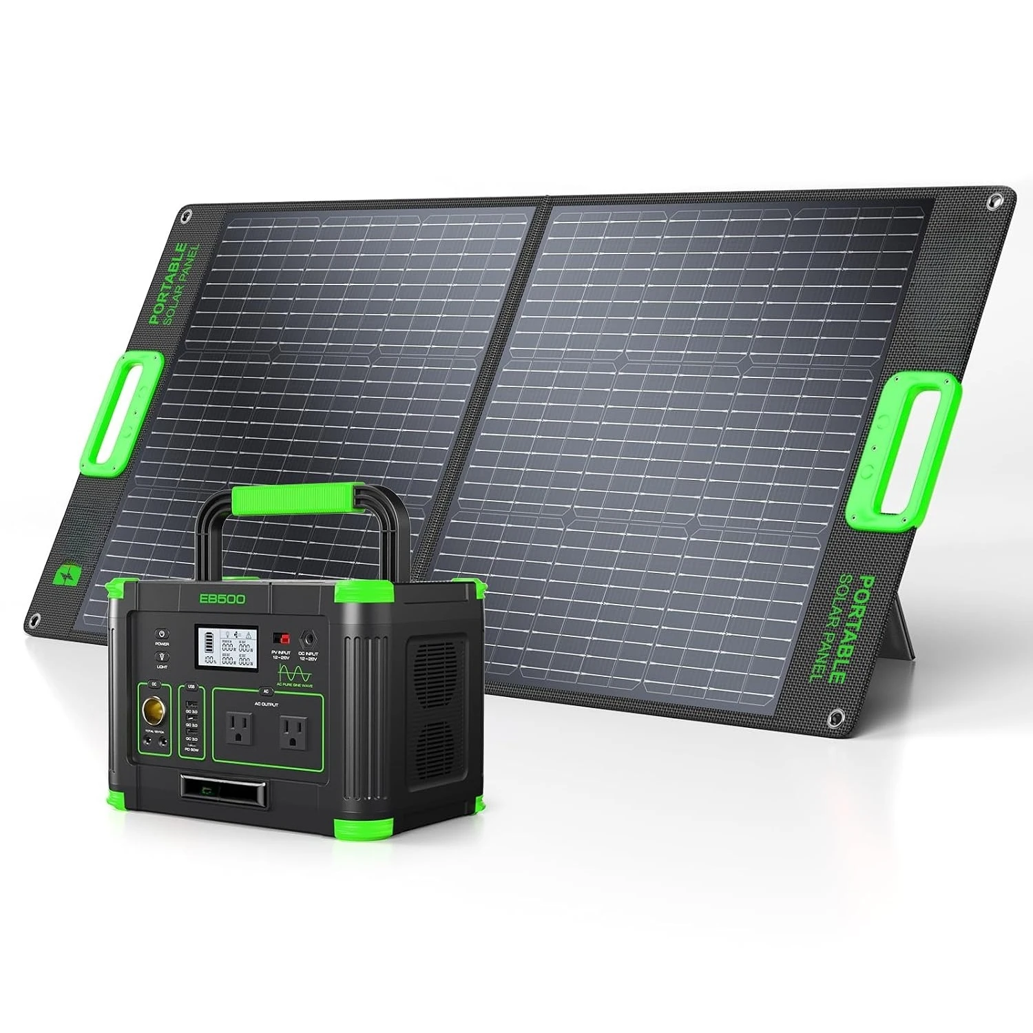 500W Portable Power Station with 100W Portable Solar Panel 20V Outdoor | Solar Generator 519.48Wh Backup Battery, Customized