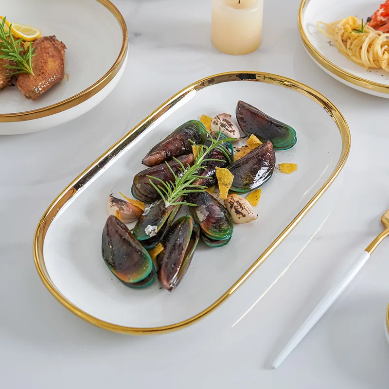 الأوروبي الأبيض الذهب الجانب أدوات المائدة وعاء الأرز لوحة صحن سلطة الفواكه طبق عميق المطبخ أدوات المائدة لوحة الزفاف الديكور #4