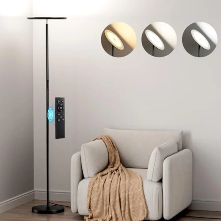 Modern LED Floor Lamp - Remote and Touch Control, 40W/2400LM Sky Torchiere Standing Lamp, Fully Dimmable, 3 Color Temperatures,