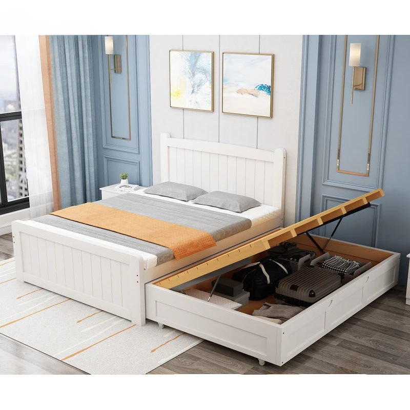 

Modern simple solid wood 1.5 white drawer children's high and low with air box trailer double child pumping