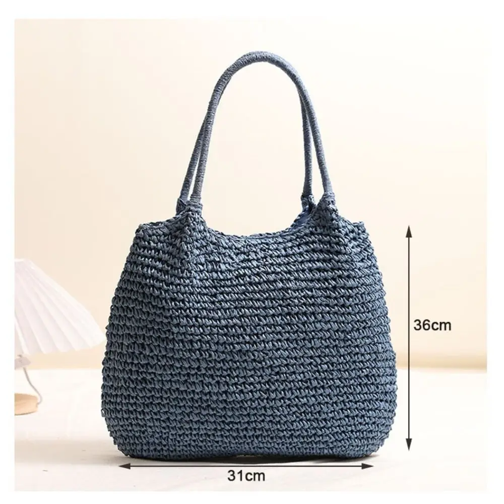 أزياء القش حمل حقيبة المنسوجة سعة كبيرة حقيبة الشاطئ بلون مربع حقيبة كتف عادية