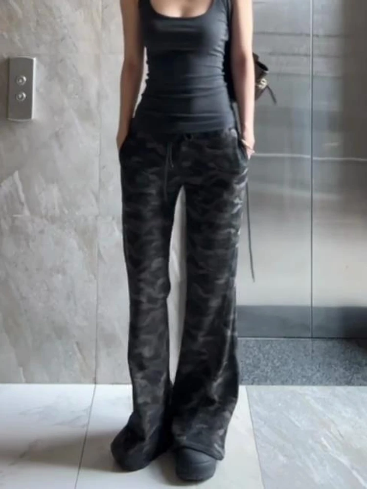 

High Waist American Retro Camouflage Loose Fit Long Pants Women's Autumn Fashion Slimming Wide Leg Casual Trousers
