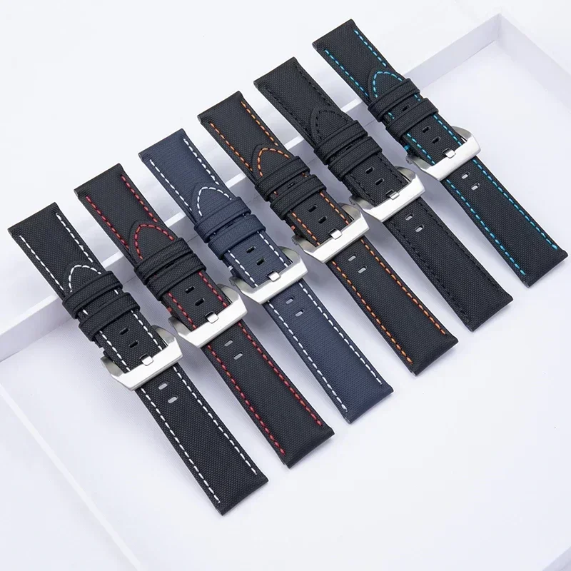 Top Quality Carbon Fiber Textured  Watchband 22mm 24mm 26mmBlack Soft Men's Wristband For Panerai Strap PAM111 441 Belt