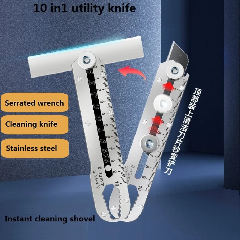 10 in 1 Multi-Function Stainless Steel Utility Knife Sharp Box Cutter estilete profissional ferramenta Ruler/Wrench/Cleaning нож