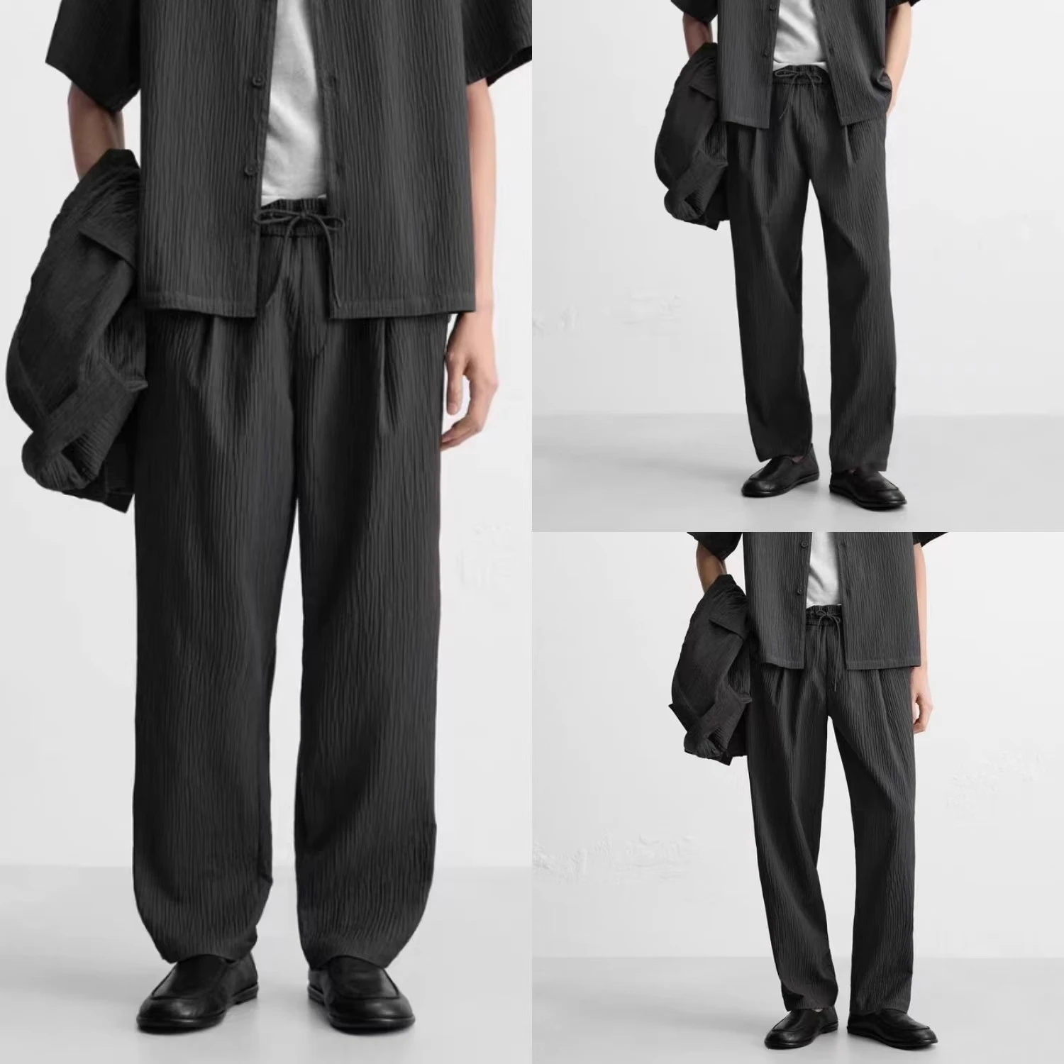 Spring 2025 Men's Loose Fit Drawstring Casual Straight Leg Pants Multi Color New Arrival Anti Wrinkle Youth Active Style