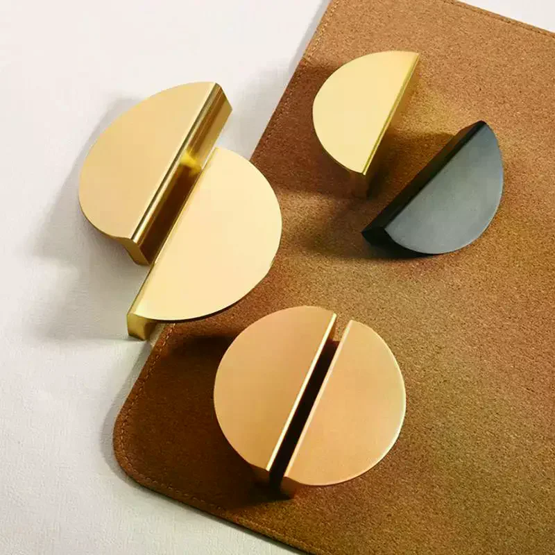 Cabinet Door Handle Cabinet Cabinet Door Handle Aluminum Alloy Furniture Door Handle Semicircle Split Exposed Gold Round Shoe