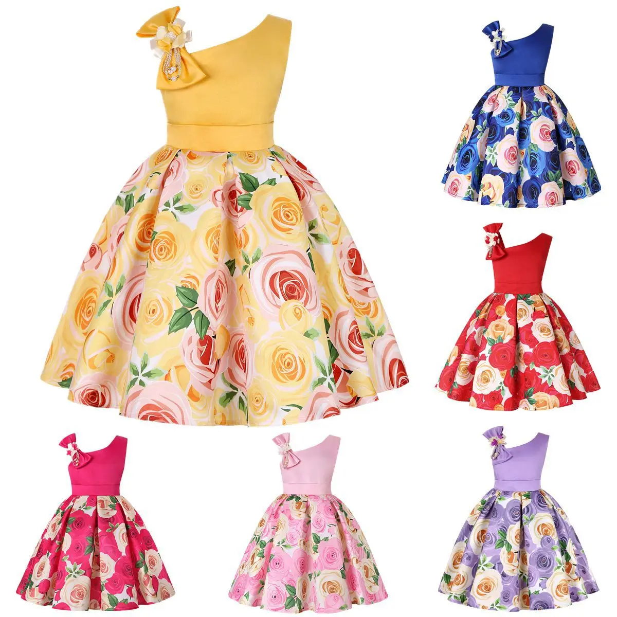 2-10 Years Girls Dress Skirt Floral Baby Girls Princess Bridesmaid Pageant Gown Birthday Party Wedding Dress Easter Children