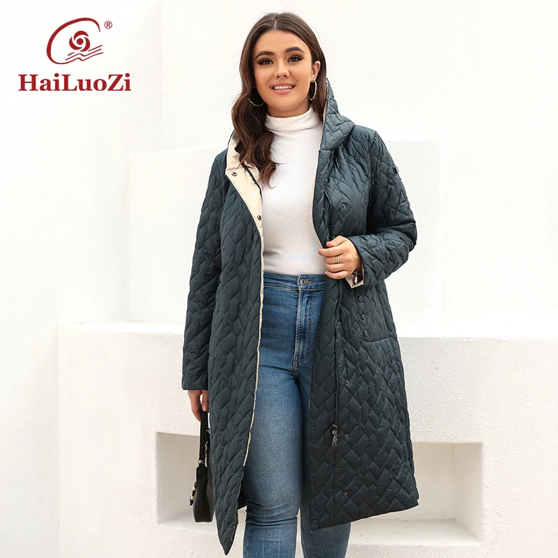 Imagem -02 - Jaqueta Feminina Acolchoada com Capuz Hailuozi Cabolsa Longo Feminino Parkas Quentes Design de Cinto Tamanho Grande Outwear de Moda Novo Primavera 7081 2023