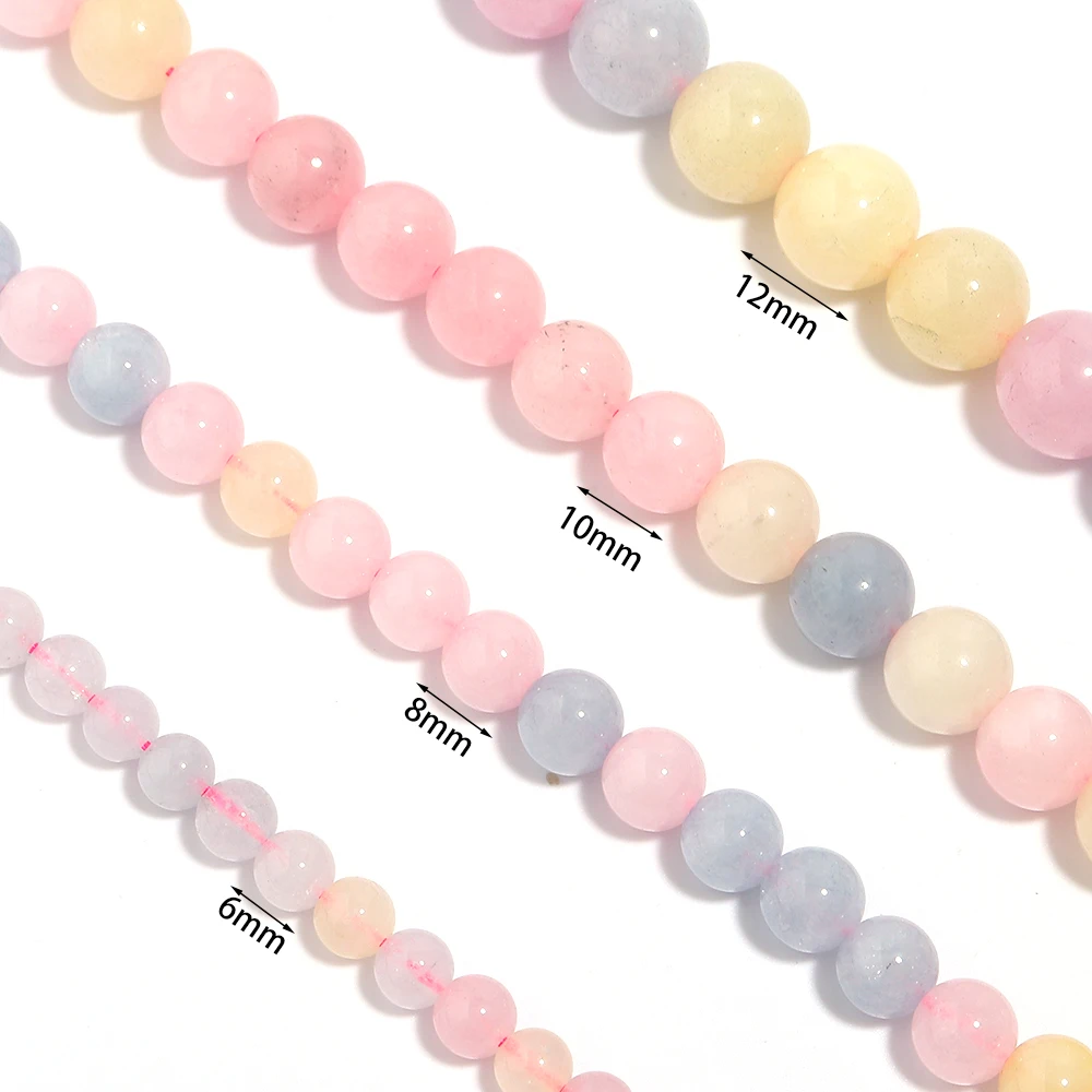 1 Strand Natural Morganite Stone Beads 6/8/10/12mm Color Smooth Round Loose Gem Bead for DIY Bracelets Necklace Jewelry Making
