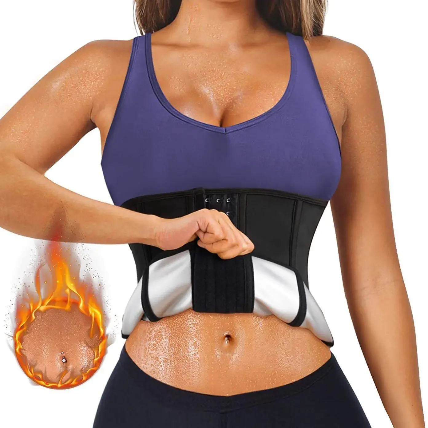 Waist belt women's sports sweating fitness belt postpartum waist girdle European and American four-breasted waist belt